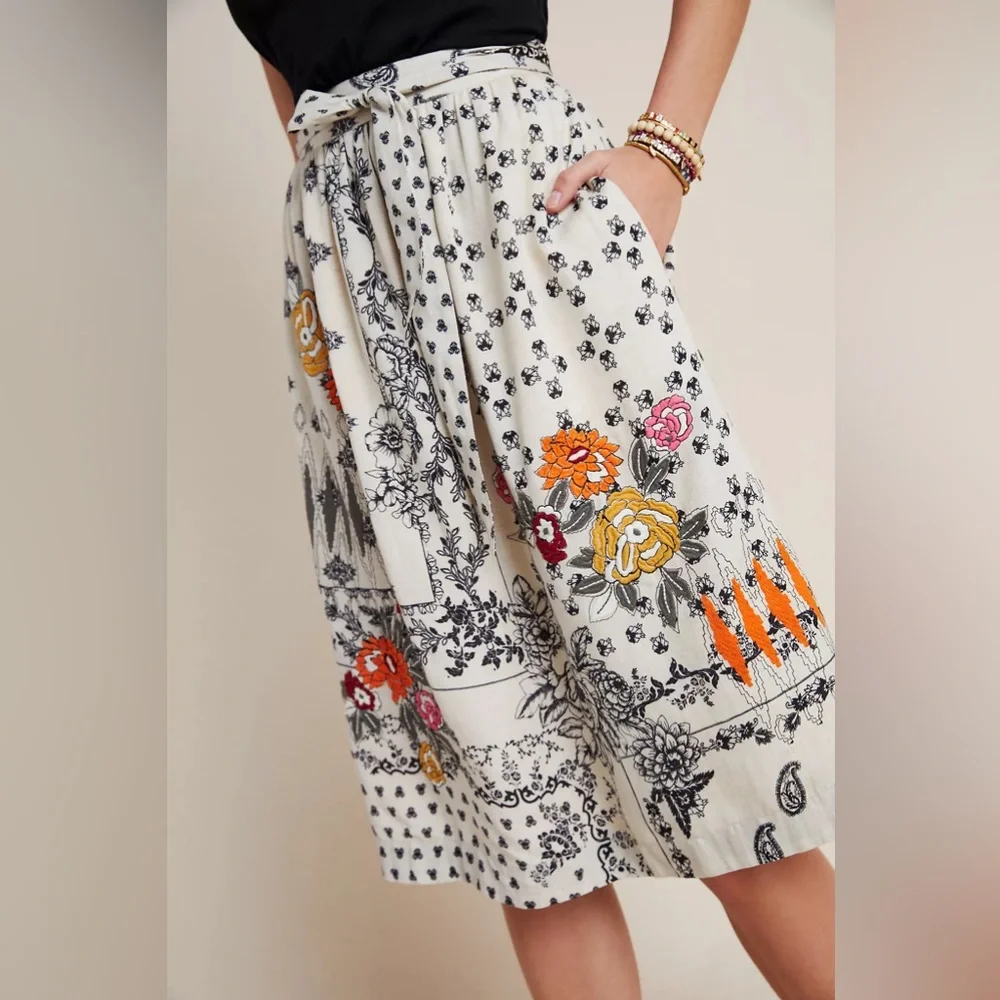 Anthropologie Devi Embroidered Midi Skirt Vineet Bahl Womens Small